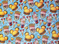 Burger & Fries Blue Small Scale - Cotton Spandex