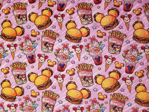 Burger & Fries Pink Small Scale - Cotton Spandex